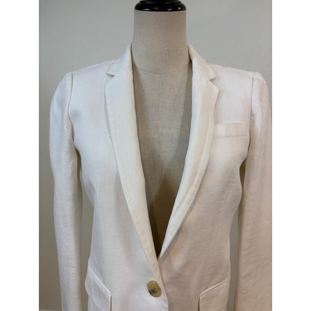 J.Crew Linen Blazer Women Size 2 Ivory Preppy Coastal Old Money Career summer - Picture 2 of 9